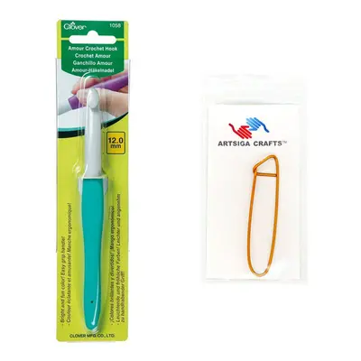 Clover Needlecraft Amour Crochet Hook Size 12mm Bundle with Artsiga Crafts Stitch Holder