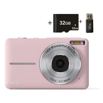 (Pink zoom+32GB memory card+card reader) HD Digital Camera, Mini Digital Camera for Students/Chi