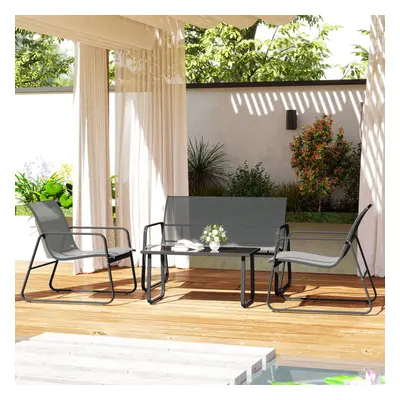 Outsunny Piece Garden Furniture Set Patio Sofa Set w/ Chairs, Glass Top Table