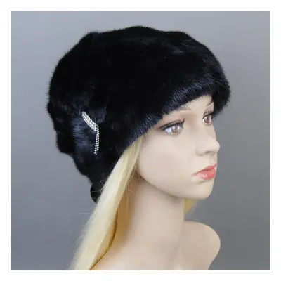 (black, Adjustable) Fashion Hot Whole Genuine Mink Fur Hats Female Winter With Mink Fur Pompons 