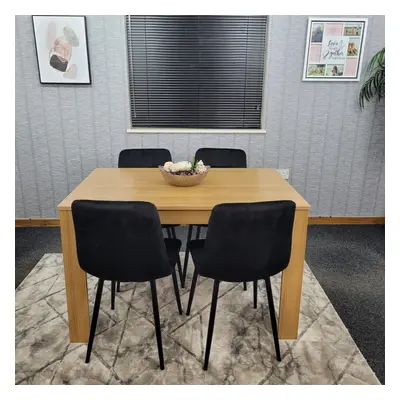 Dining Table and Chairs Oak Effect Wood Black Velvet Chairs Dining Room