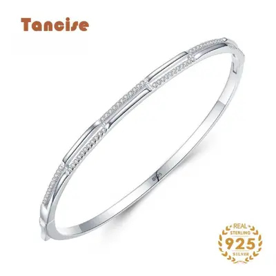 (silver) Tancise Classic Sterling Silver Zircon Bracelet Jewelry Geometric Bead Chain Link Brace