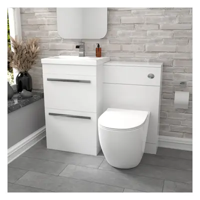 Nes Home 1000mm Freestanding White Drawer Basin Vanity & Back To Wall Toilet