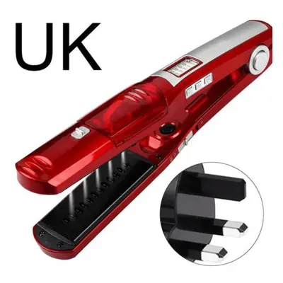 (red, UK Plug) Ceramic Fast Heat Dry Wet Dual Straightener Steam Hair Use Electric Bangs Curler