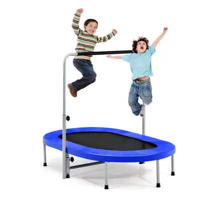 Double Trampoline Foldable Jumping Fitness w/Adjustable Handrail Oval