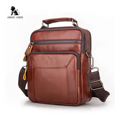 (brown) Laoshizi Genuine Leather Men&apos;s Crossbody Shoulder Bags Split Leather Handbag Fashio