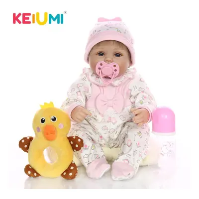 (blue, inch) Keiumi Cm Baby Reborn Girl Doll Lifelike Silicone Soft Cotton Body Realistic Baby T