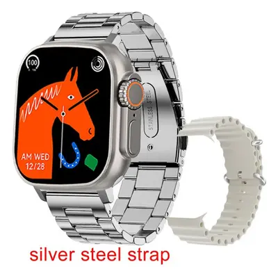 (silver, steel belt) New Smart Watch Body Temperature Ultra Series Nfc Smartwatch Wireless Charg