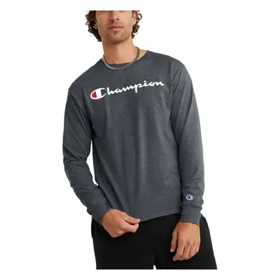 Champion Men's Classic Long Sleeve Tee Granite Heather Script Medium