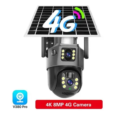 (4G Cam) 4k 8mp Wifi Solar Battery Camera 4g Sim Card Dual Lens Dual Screen Outdoor Security Pro