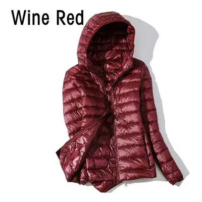 (wine red, 2XL) Women Autumn White Duck Down Jacket Coat Windproof Hooded Warm Casual Winter M-5