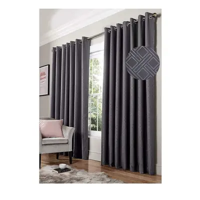 Blackout Eyelet Curtains Ring Top Pair Thermal Efficient Ready Made 90x72" Charcoal