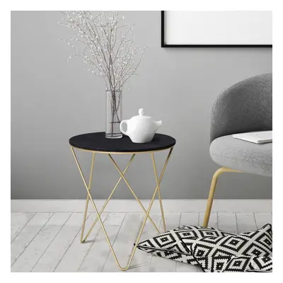 Coffee Tea Table End Corner for Living Room Gold Black Metal Wood