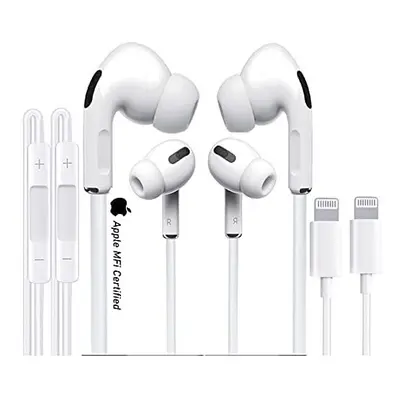 2 Pack Apple Wired Earphone Lightning Connector, iPhone In-Ear Headphones,[Apple MFi Certified] 