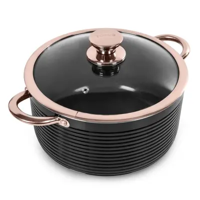 Tower Linear Casserole Dish Pan 24cm & Lid, Non-Stick Aluminium, Black/Rose Gold