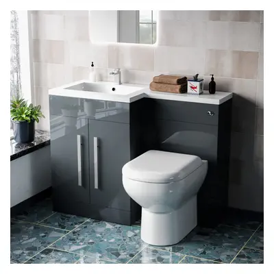 1100mm LH Freestanding Grey Vanity with BTW Toilet, WC & Basin