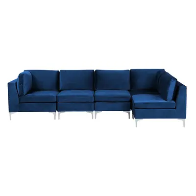 Left Hand Seater Modular Velvet Corner Sofa Blue EVJA