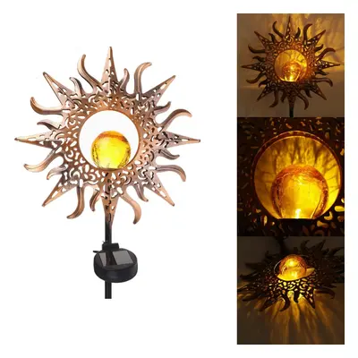 Outdoor Wrought Iron Ground Plug Solar Lawn Lamp Golden Sun Retro Hollow Courtyard Landscape Pro