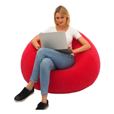 (Red) PVC Inflatable Bean Bag Leisure Lazy Sofa Folding Lounger Bed Outdoor Camping Travel with 