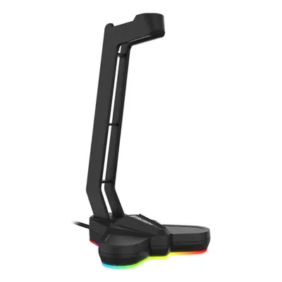 (Black) RGB Light-emitting Headphone Stand Headset Hook Holder Display Rack Storage Tools Anti-s