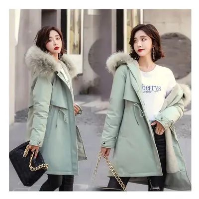 (6xL, green) Women Fur Lining Thick Long Parka Winter Jacket Snow Wear Outwear