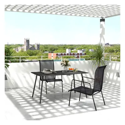 Outsunny Garden Table for Person with Slat Top, Steel Frame, Black