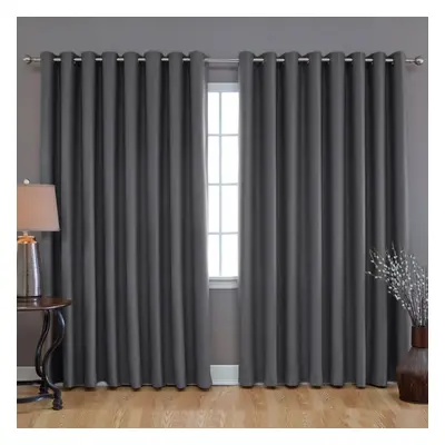 (90" width x 90" drop., Grey) Thermal Insulated Blackout Curtains Ringtop Eyelet Curtain Pair wi