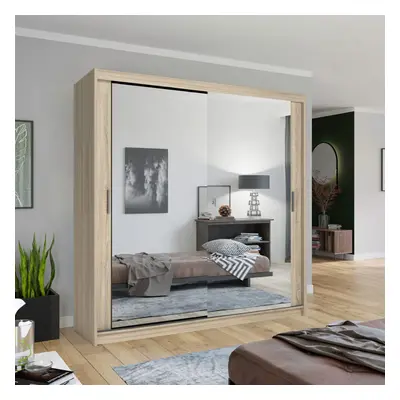 (Oak, 90cm) Chicago Double Mirror Sliding Door Wardrobe