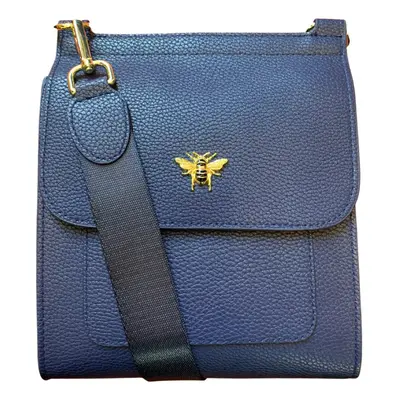 (Navy) Vegan Leather Bee Crossbody Bag