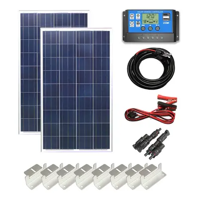 (200w Poly Solar Panel Battery Charging Kit Controller Cables & Mounting Brackets) Poly Solar Pa