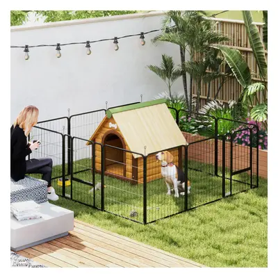 PawHut Dog Pen, Panels Puppy Pen for Medium Dogs, 80cm High, Black