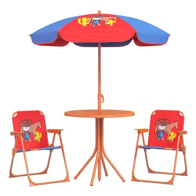 Outsunny Kids Bistro Table and Chair Set w/ Cowboy Theme, Adjustable Parasol