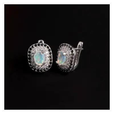 (silver, m) Sterling Silver Ethiopia Opal Clasp Earring Oval Facet Cut 6*8mm Gemstone Fine Jewel