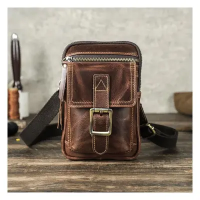 (coffee) Contact&apos;s 100% Vegetable Cow Leather Men Crossbody Bag Vintage Shoulder Bag For Ma