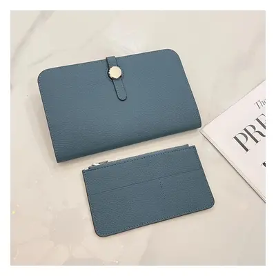 (light blue) Luxury Genuine Leather Women Wallets Long Cowhide Purse High Capacity Gold Silver H