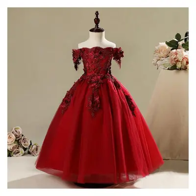 (burgundy, years) New Arrival Pink Flower Girl Communion Dress Lace Beads Dresses Cute Girl Eleg