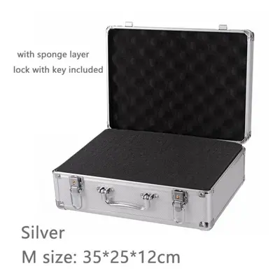 (silver, wish sponge Lock) Portable Aluminum Tool Box Safety Equipment Toolbox Instrument Box St