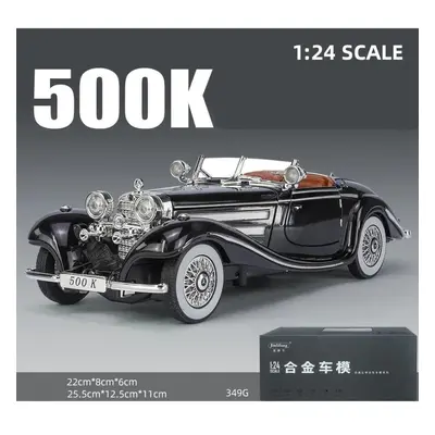 (black) 1/24 Benz 500k Classic Vintage Car Toy For Children Diecast Alloy Miniature Model Sound 