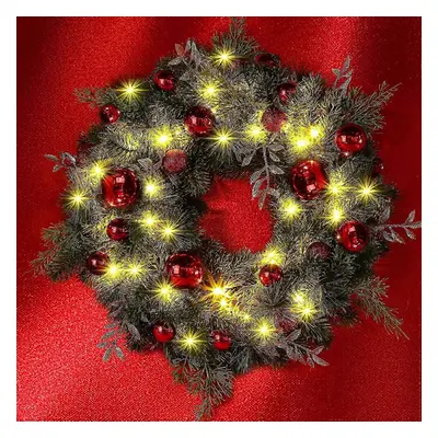 Christmas wreath, 30cm winter wreath, LED lamp battery powered, front door Halloween fireplace h