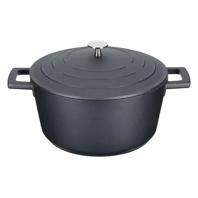 (Black) Casserole Dish With Lid, Medium 4L/24 cm, Lightweight Cast Aluminium, Induction Hob And 