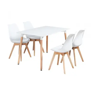 (White) 5PCs Dining Set - a White Halo Dining Table & Set of Lorenzo chairs with Padded Seat