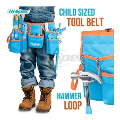 Hi-Spec Piece Kid's Blue Tool Kit Set with Tool Belt. Real Metal DIY Hand Tools for Children & S