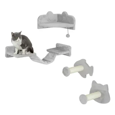 PawHut 4-Piece Cat Wall Shelves with Steps, Ladder, Jumping Platforms