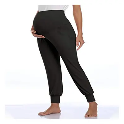 (black, S) Maternity Pants Solid Color Belly Lifting Trousers For Pregnant Women