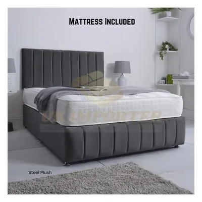 (Double (without Drawer), Steel Plush) DIVAN BED VERTICAL PANEL 26"Headboard with Mattress