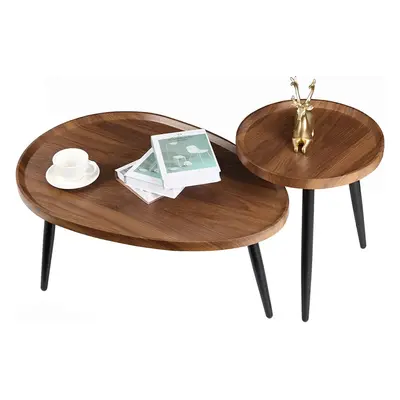 2 Nesting Set Large Oval Coffee Table Nest Wood