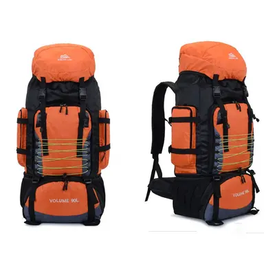 (Orange) 90L Large Capacity Outdoor Backpack Waterproof Mountaineering Camping Trekking Hiking B