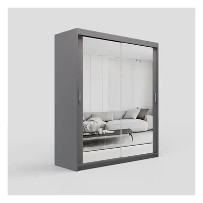 (150cm/+ drawers, Grey) ELUKS Modern Sliding Door Wardrobe SKY