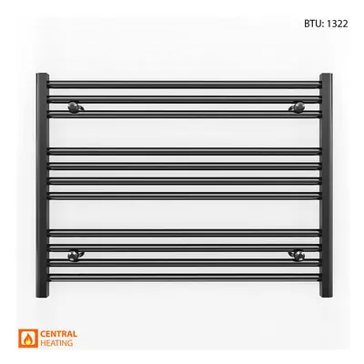 (Black Straight Valves, x 600mm (BTU: 1322)) 800mm Wide Black Towel Rail Radiator With Valves