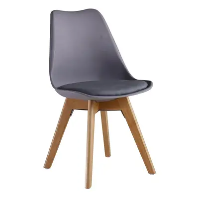 (Dark Grey ) MOF Tulip Style Dining Chair with Comfortable Pad Seat & Solid Beech Wooden Legs fo